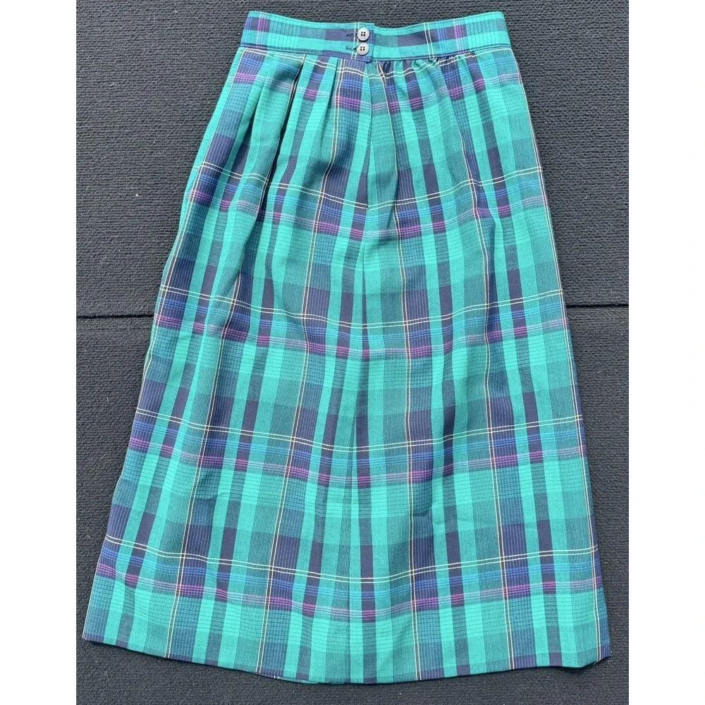 Vintage Pendleton 100% Virgin Wool Plaid Midi Skirt USA Green Tartan Women's 10